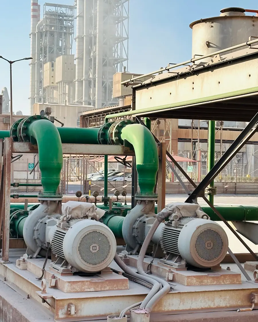 Electric motor-driven pumps and pipework at an industrial plant